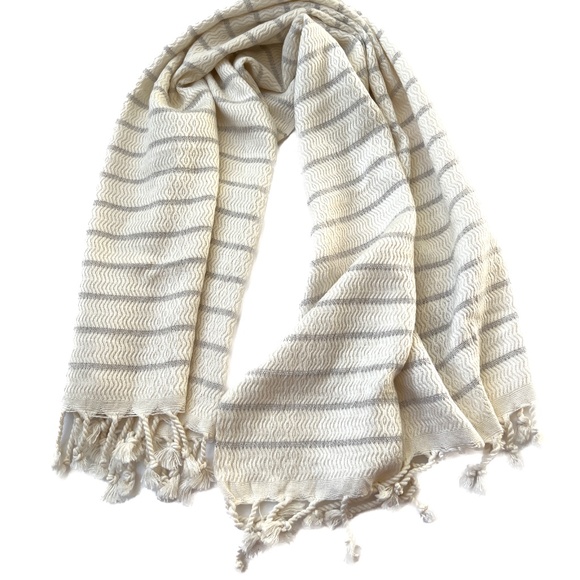 Turkish Textiles Pokoloko Striped Bamboo Hand Towel Fair Trade Turkey Beige New - Picture 1 of 6
